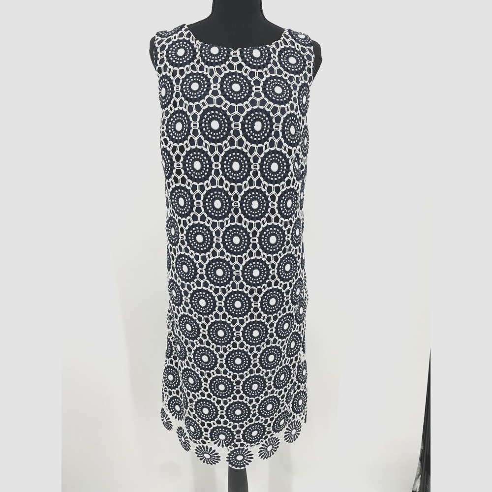 Talbots‎ Dress Womens 14 Blue Polyester Eyelet Medallion Shift Classic Chic New